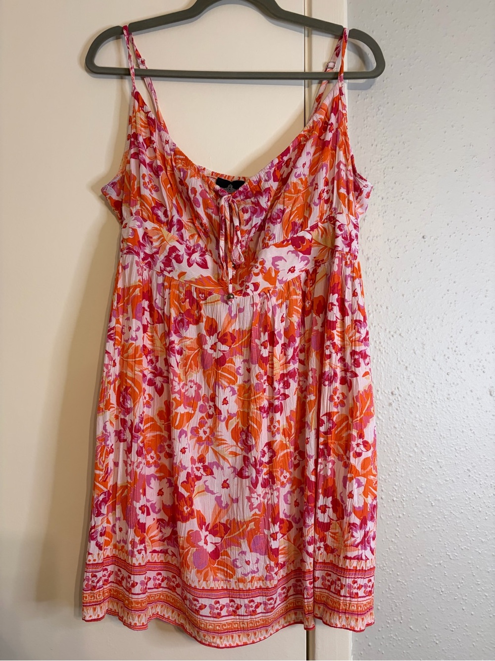 Angie Women’s Boho Floral Print Multicolor Keyhole Tie Smocked Back Mini Dress.